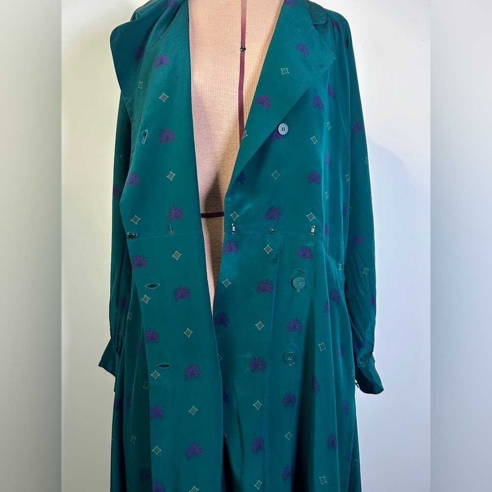 Vintage 80s/90s Liz Claiborne 100% Silk Dark Green Print Midi/Maxi Dress Size 8 - Picture 10 of 16